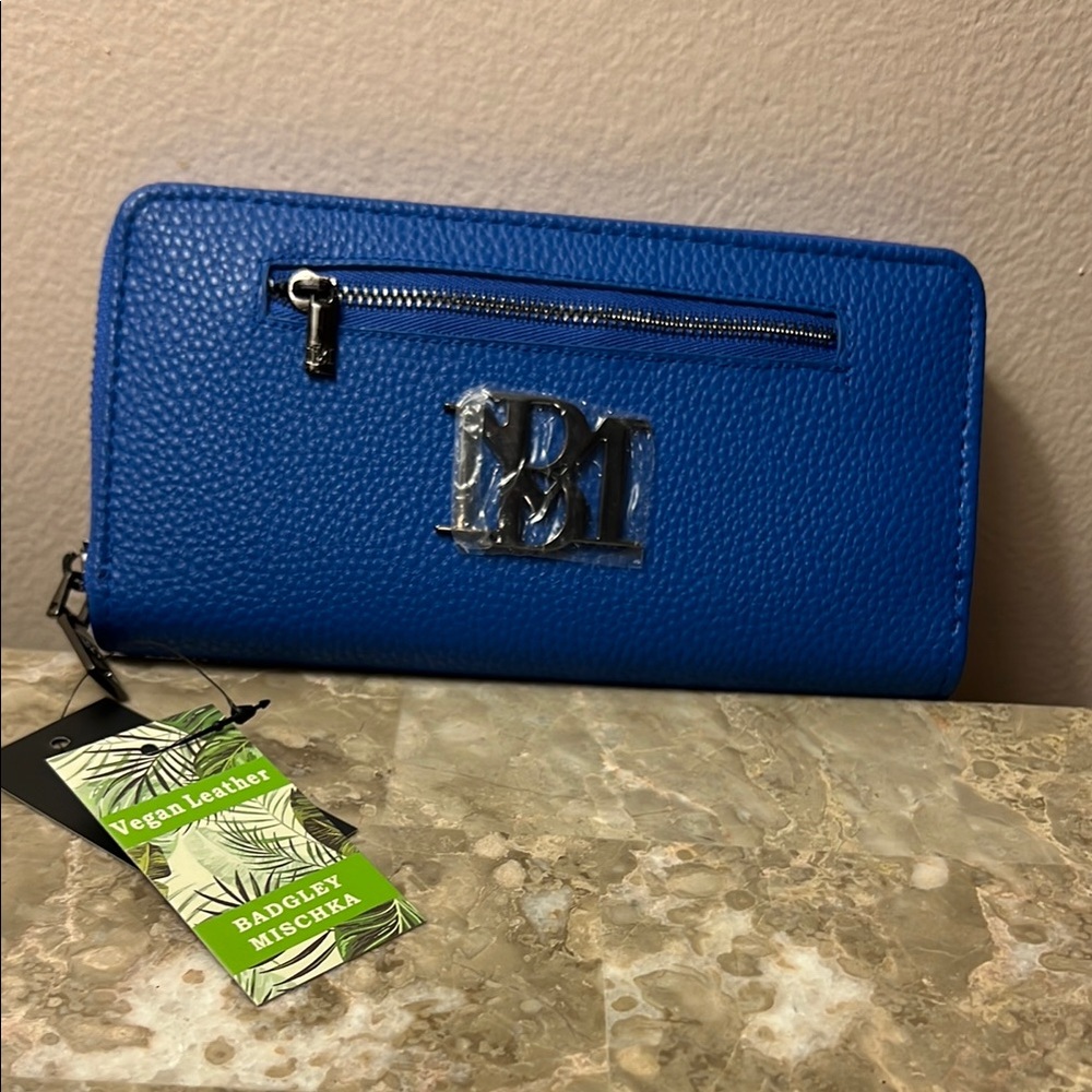 Badgley Mischka Blue Vegan Leather Wallet